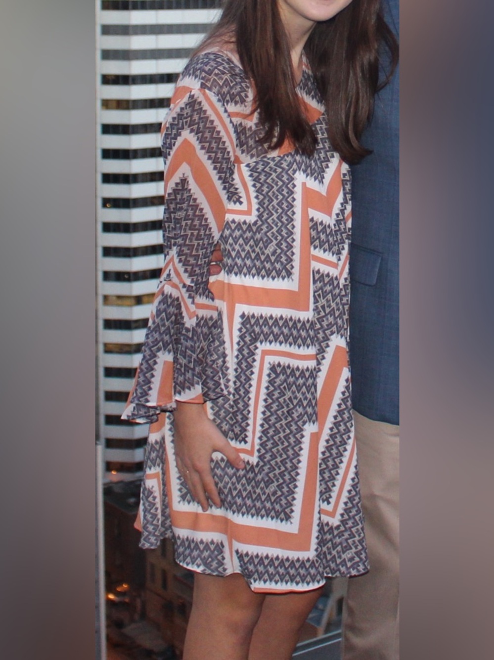 Paper Crown Orange & Navy Geometric Shift Dress